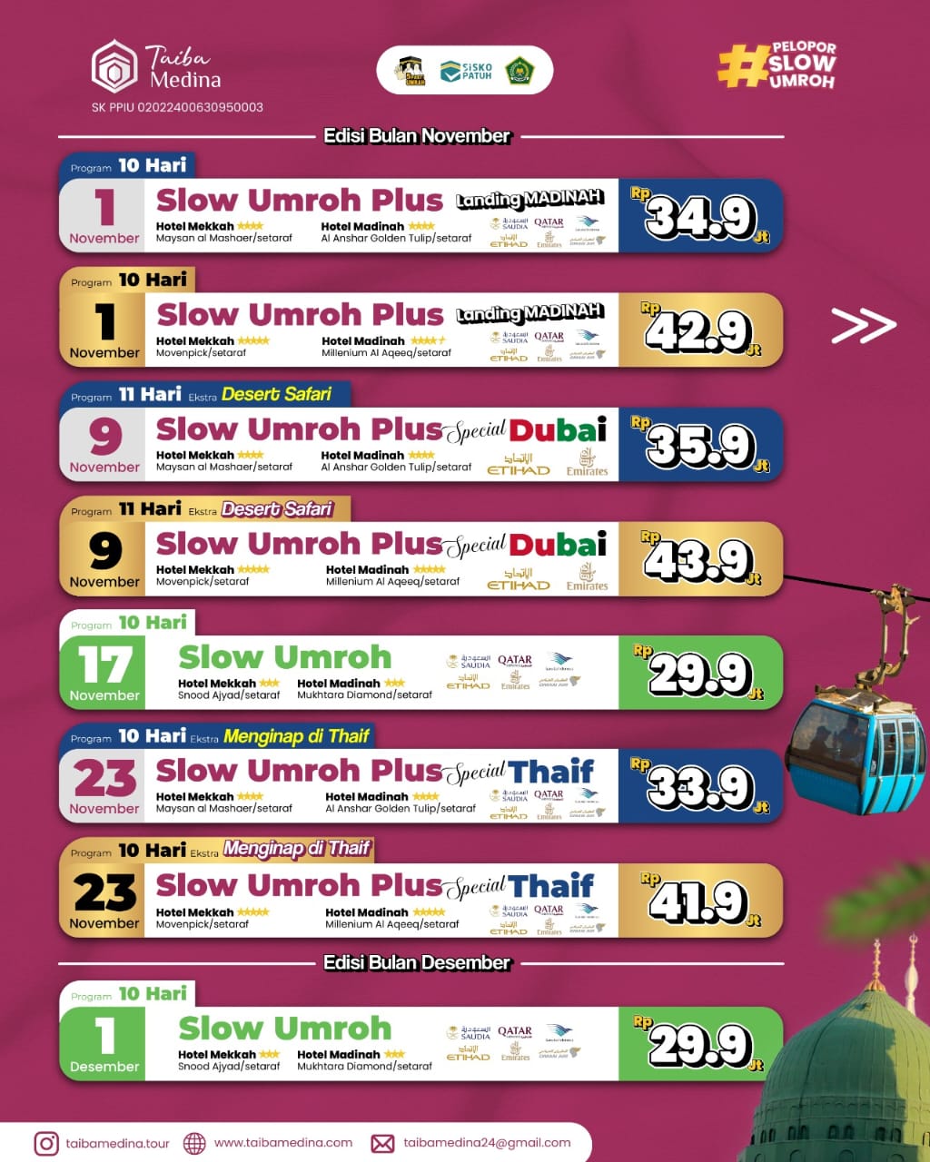 Slow Umroh Plus Special Dubai | 9 November 2026 | 11 Hari 